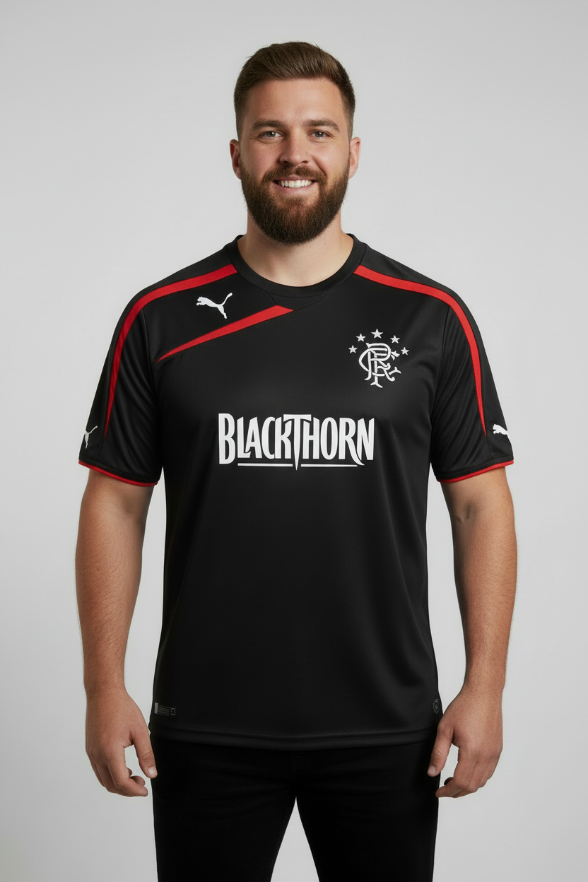 Rangers FC shirt on smiling model